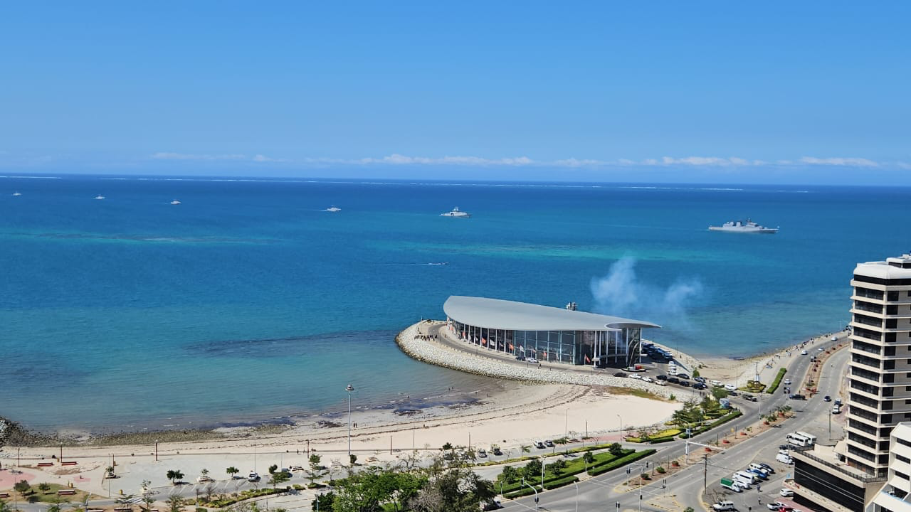 Fleet review vessels off Port Moresby harbour during the 50th Anniversary of Independence celebrations
