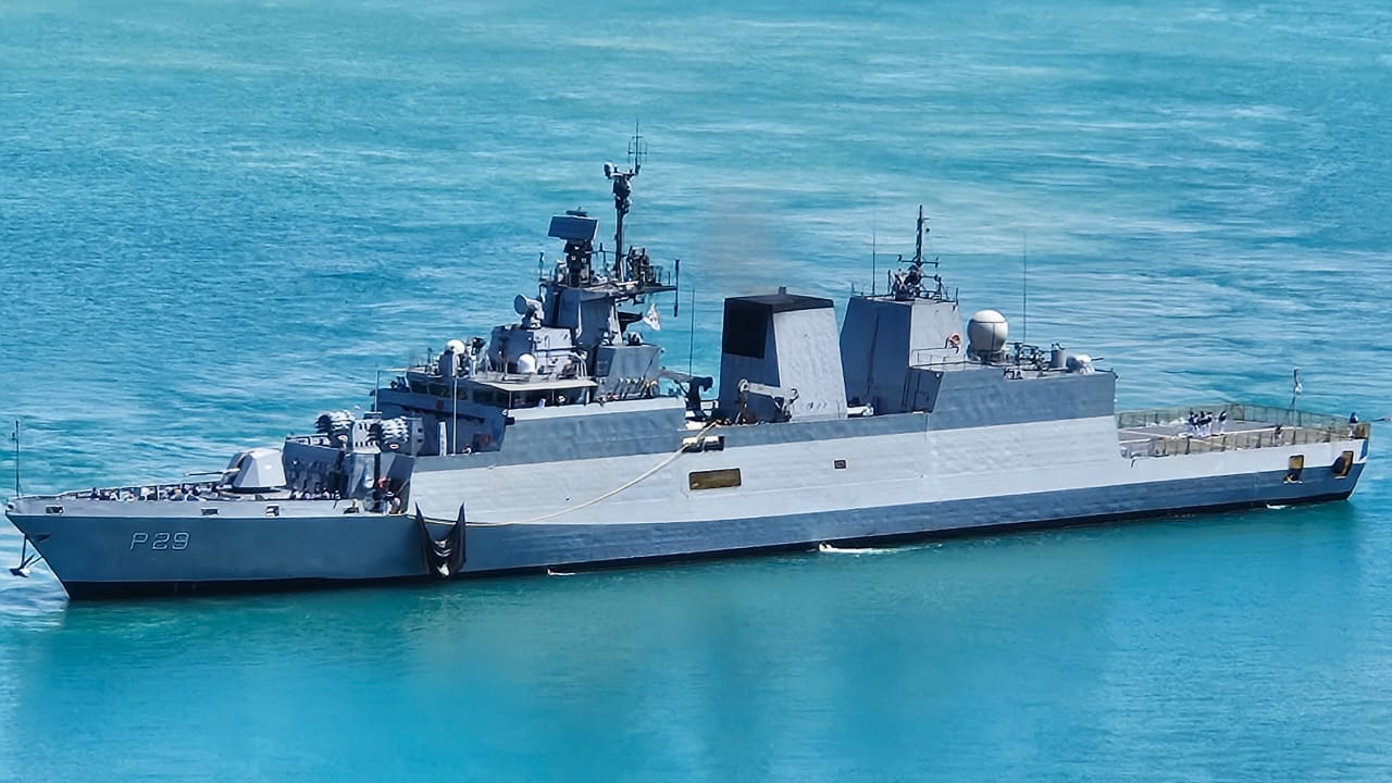 INS Kadmatt at anchor off Port Moresby